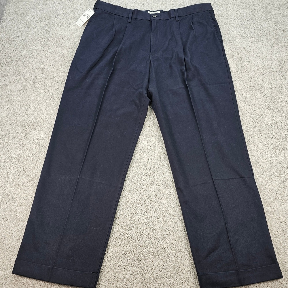 Dockers Comfort Khaki Mens Pants Classic Fit Pleated Navy Blue 38x30 Stretch NWT